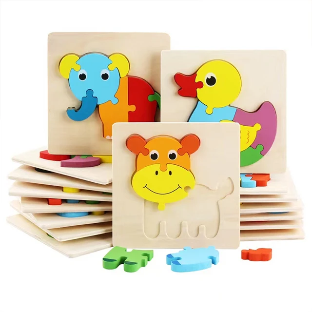 Factory Kids Wooden 3d Puzzle assembly Toys Children education Cartoon Animal Montesori wooden Toys