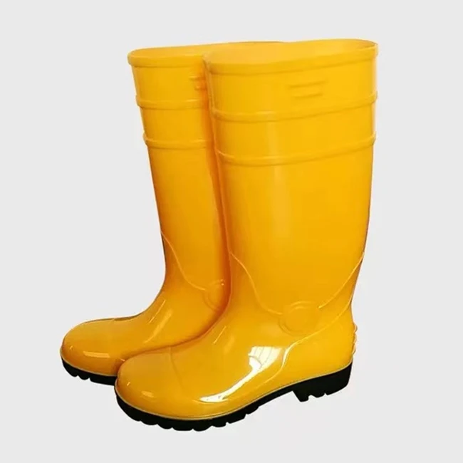 PVC rain boots for men and women with steel soles Yellow rain shoes, anti-skid and wear-resistant construction site water shoes,