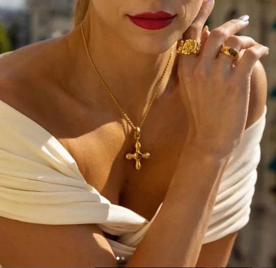 Aretas Chunky Jewelry 18k Gold Plated Stainless Steel Man Necklace For Men Christian Natural Stone Amber Cross Pendant Necklace