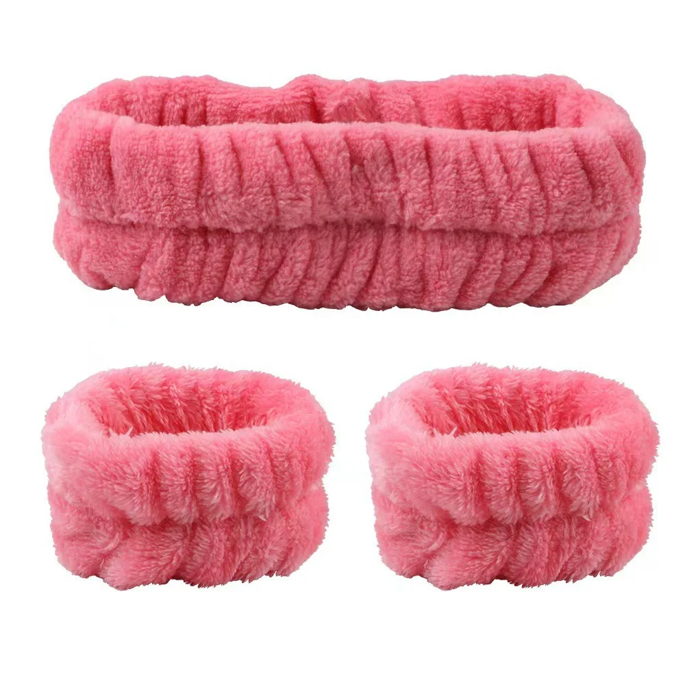 Qianjin Hot Selling 3pcs/set Face Wash Wristband Makeup Hair Band For Women Comfortable Soft Furry Elastic Headband