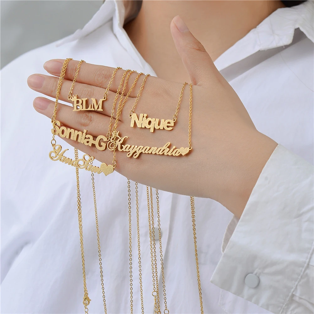 Stainless Steel Name Necklace Personalised 14K 18K Gold Plated Custom Jewelry Set Diy Pendant Necklaces