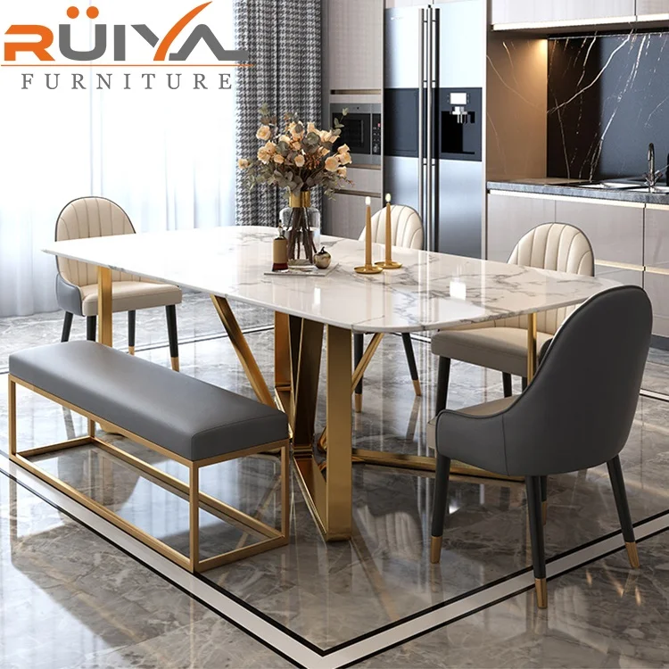 American style modern dining room chair stainless steel luxury dining tables and 6 chairs set