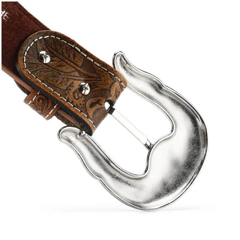 Mens Western Belt Cowboy Country Concho Leather Belt for Jeans Pants Rodeo