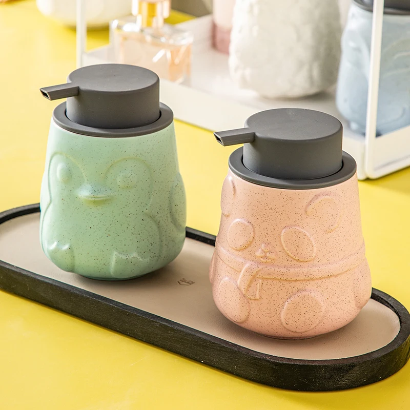 Panda kit Lovely durable ceramic liquid hand sanitizer distributor bottle refillable emulsion bottle for bathroom kitchens