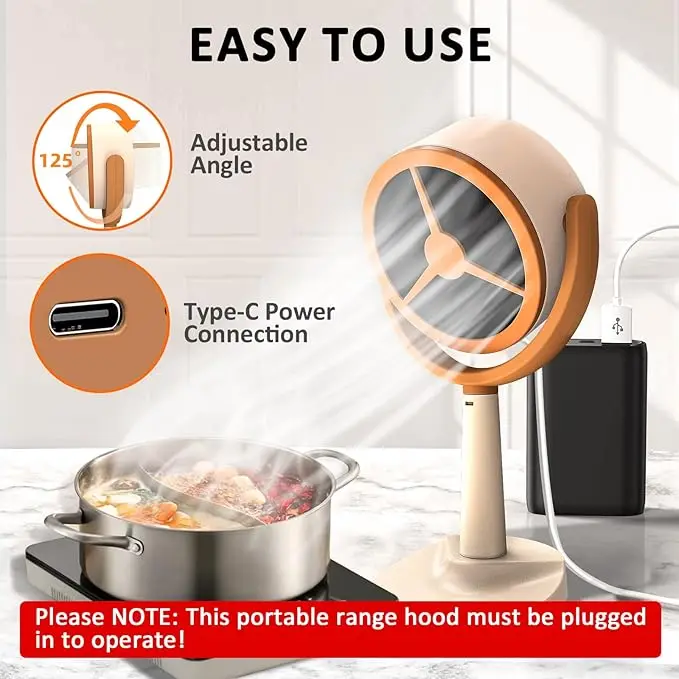 Portable Range Hood Fan for Cooking with 2 Speeds Detachable Filters Desktop for Kitchen Household Restaurant Mini Exhaust Fan