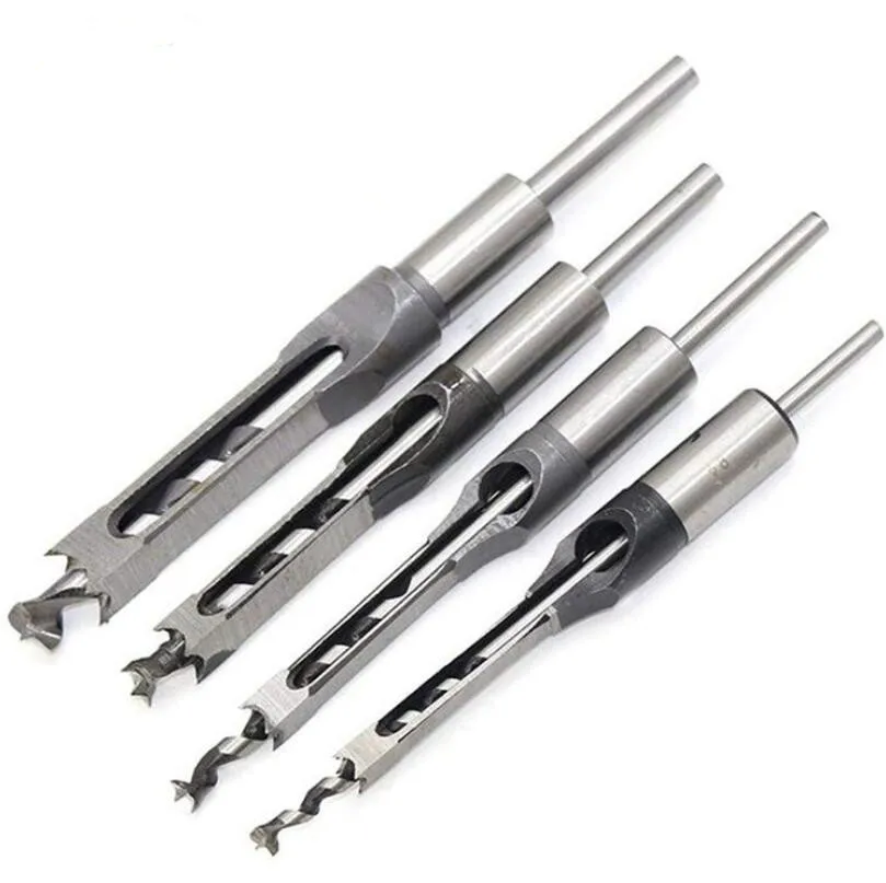 Hot 4Pcs Woodworking Square Hole Drill Bits Wood Mortising Chisel Set Mortise Chisel Bit Kits Woodworking Hole Saw Sets with T