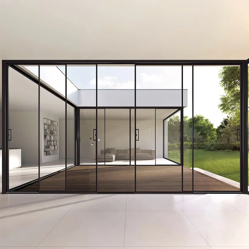 Новый индивидуальный дизайн раздвижных дверей Hihaus тонкий тип алюминиевая стеклянная раздвижная дверь