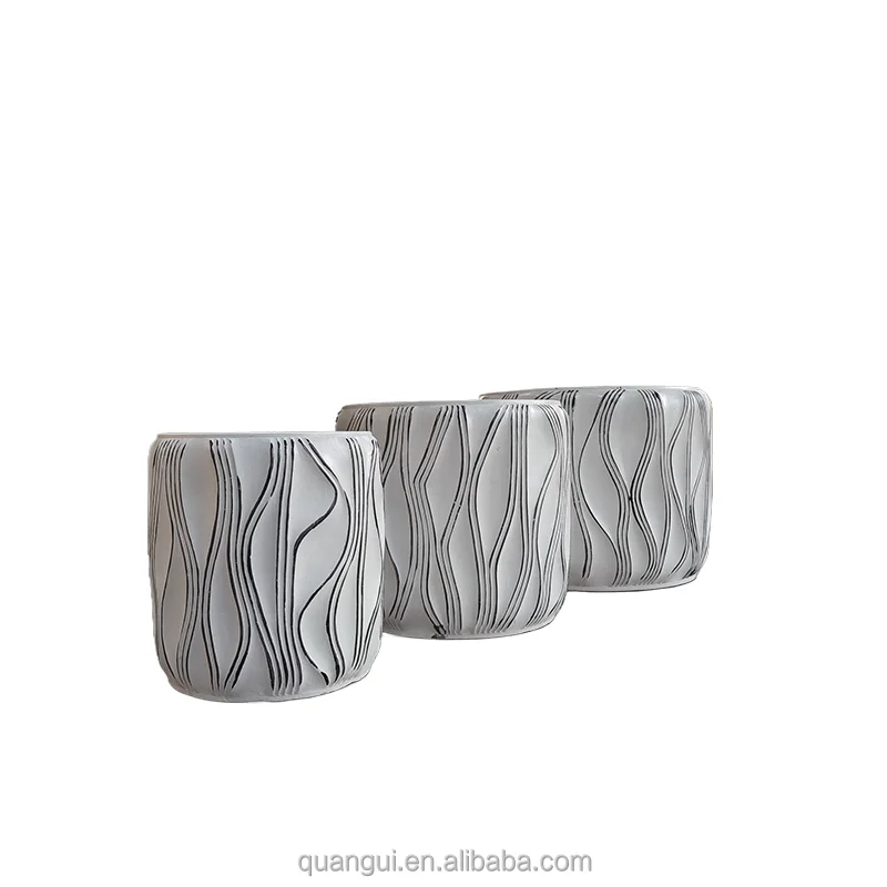 2024 Modern Geometric Embellishment lines Plant Pot  Outdoor Fiber Clay Cement Garden Pots