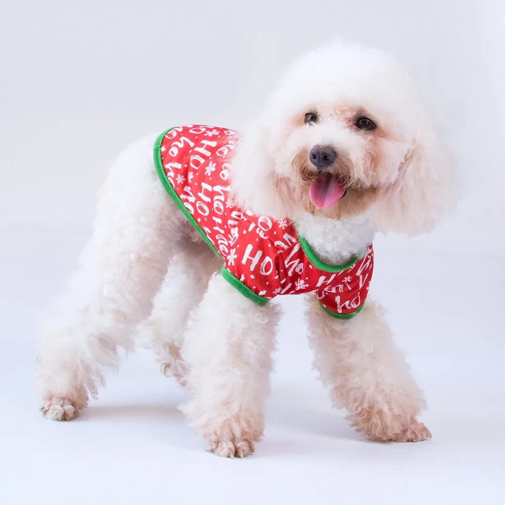 Wholesale Christmas Santa Pattern Red Dog Costumes Clothes Elk Snowman Xmas Dog T Shirt Winter Dog Sweater