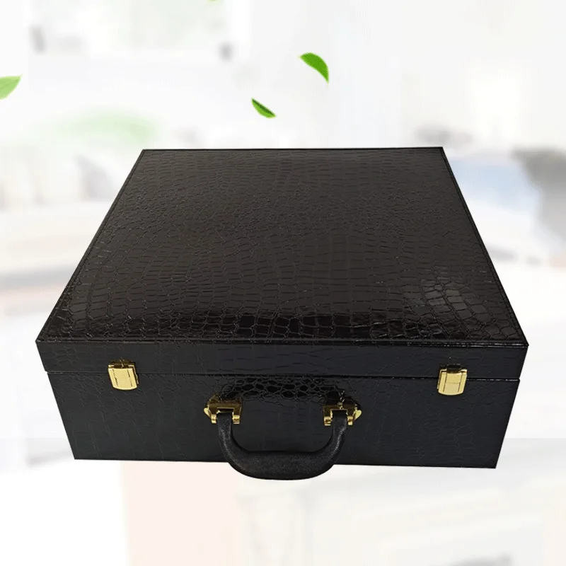 luxury deluxe antique  black high-end pu leather box packaging pu gift box portable suitcase storage box large with handle