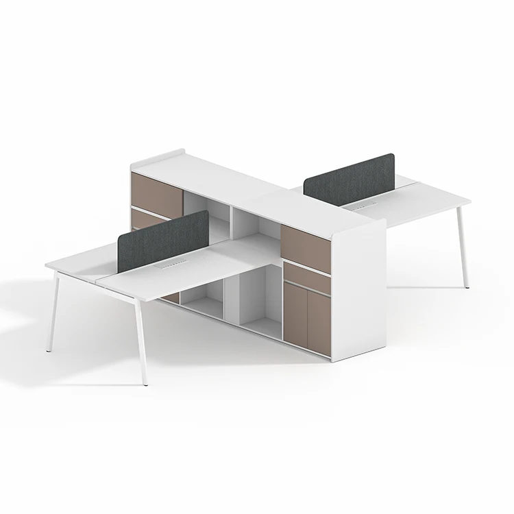 Modern Modular Multi-desk 4 Person Office Workstation Office Furniture Cubicle With Cabinet In the Middle
