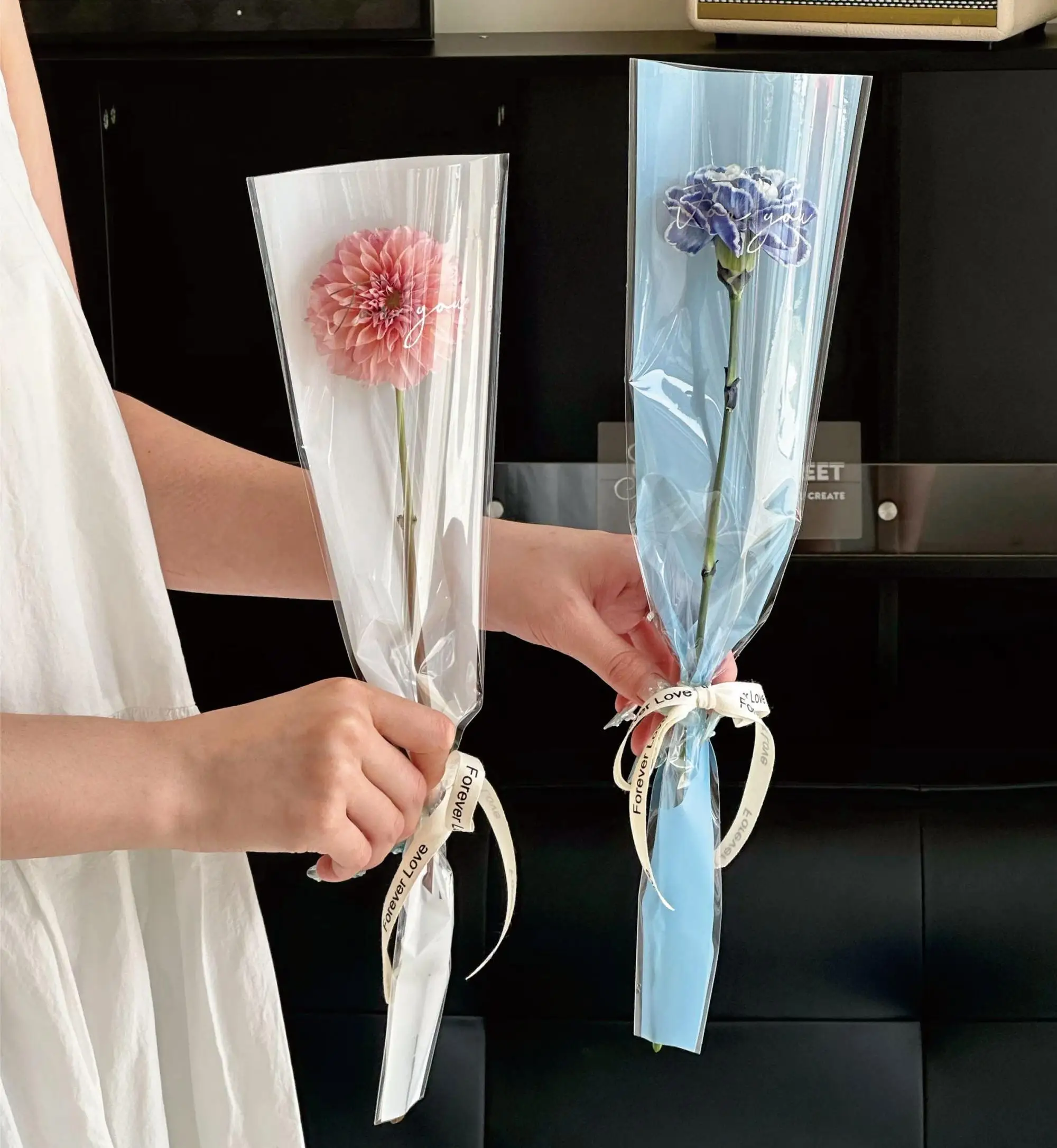 New Design 50pcs/lot for you letter printed single flower bag opp plastic flower wrapping bag for florist wrapping material