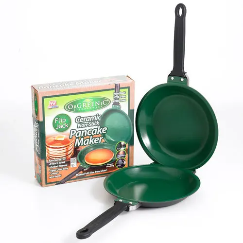 Double Sided Frying Pan Green Non-stick Ceramic Coating Flip Frying Pan Pancake Maker Bread Egg Pot Household Kitchen Cookware