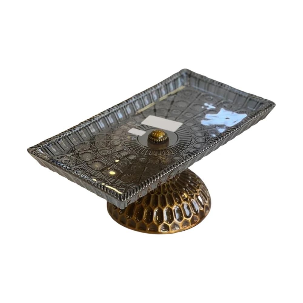 Royal Arabic Luxury Dry Fruit Tray Metal Dessert Dish Turkish Gold Dried Nuts Plates with Lid