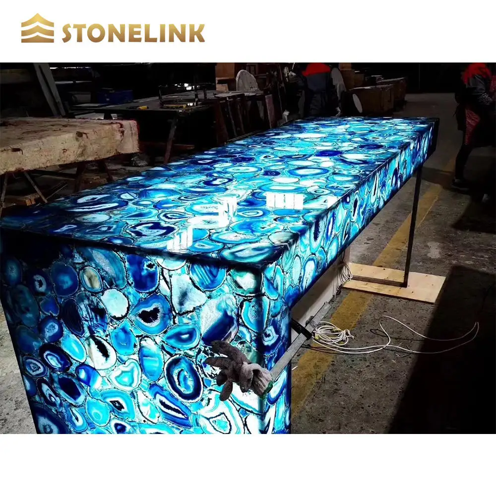 Luxury Backlit Green Agate Gemstone Marble Onyx With Glass Back For Bar Top And Floor Tiles