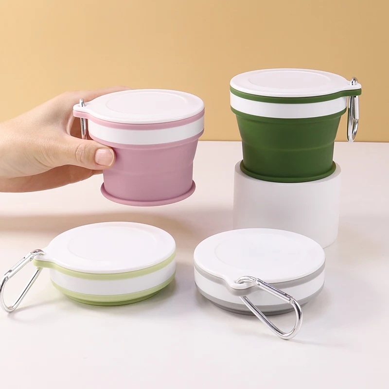 Custom 170ml Durable Outdoor Pocket Size Silicon Folding Drinking Coffee Water Cup Collapsible Silicone Travel Mug Cups with Lid