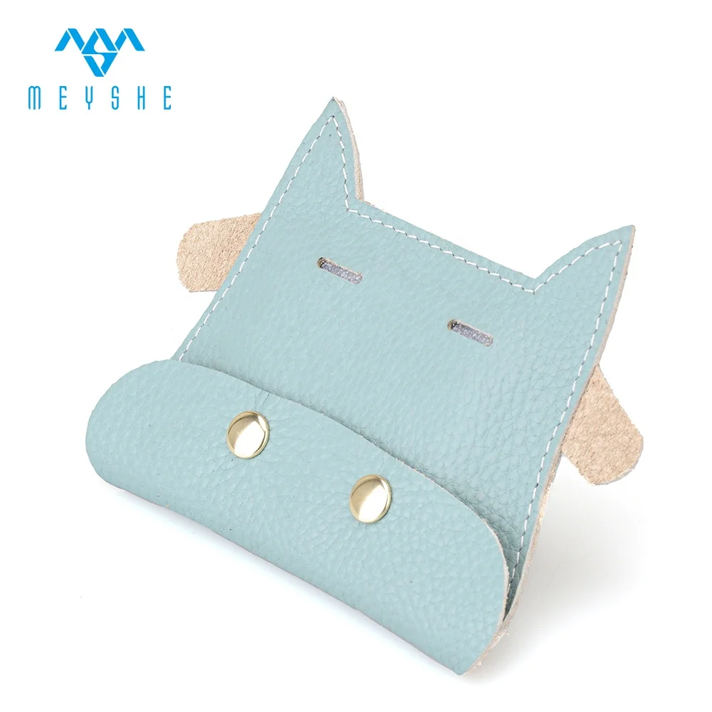 Custom high quality sky blue genuine leather animal buckle coin purse for kids