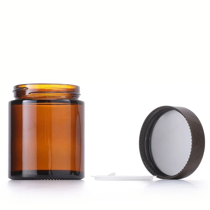 5g 10g 30g 50g 100g 4oz Custom Glass Eye Face Body Empty Cream Cosmetic Amber Jar With Black Dare Wood Lid Cheap prices