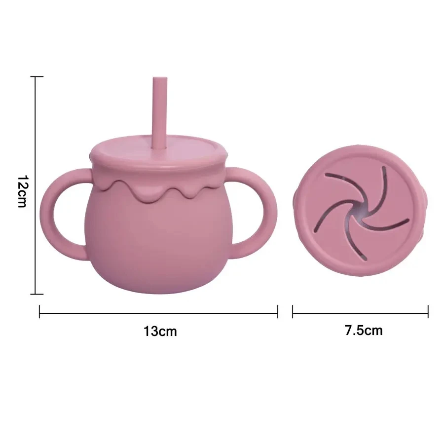 Hot Selling Non-toxic Baby Study drinking Silicone Cup Two Lid Honey Pot Leak proof Silicone Training Snack Multifunctional Cup