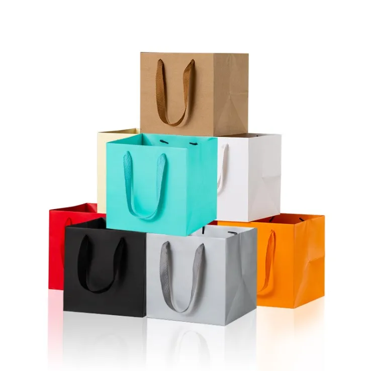 Custom Logo Square Paper Bag For Flower Shopping Bag Flower Packaging Gift Bag With Your Own Logo