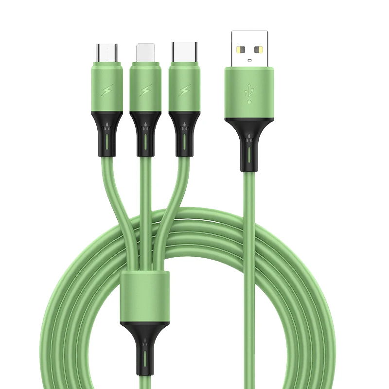 Liquid Silicon Colorful Soft Fast Charging Cable 3 in 1 Micro USB Multi Charger Cable 3 in 1 USB Cable