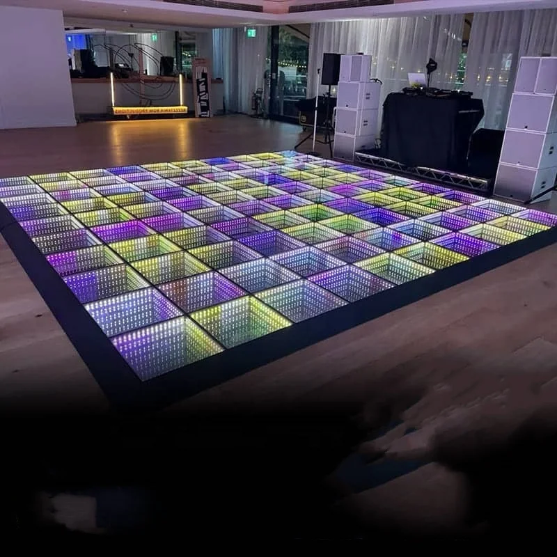 Factory price portable light up white interactive china video 3d led display mirror dance floor panels tiles wedding magnetic