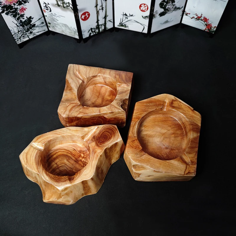 Custom Decorative Creative Wooden Cigar Ashtray Outdoors and Indoors Portable Ash Tray