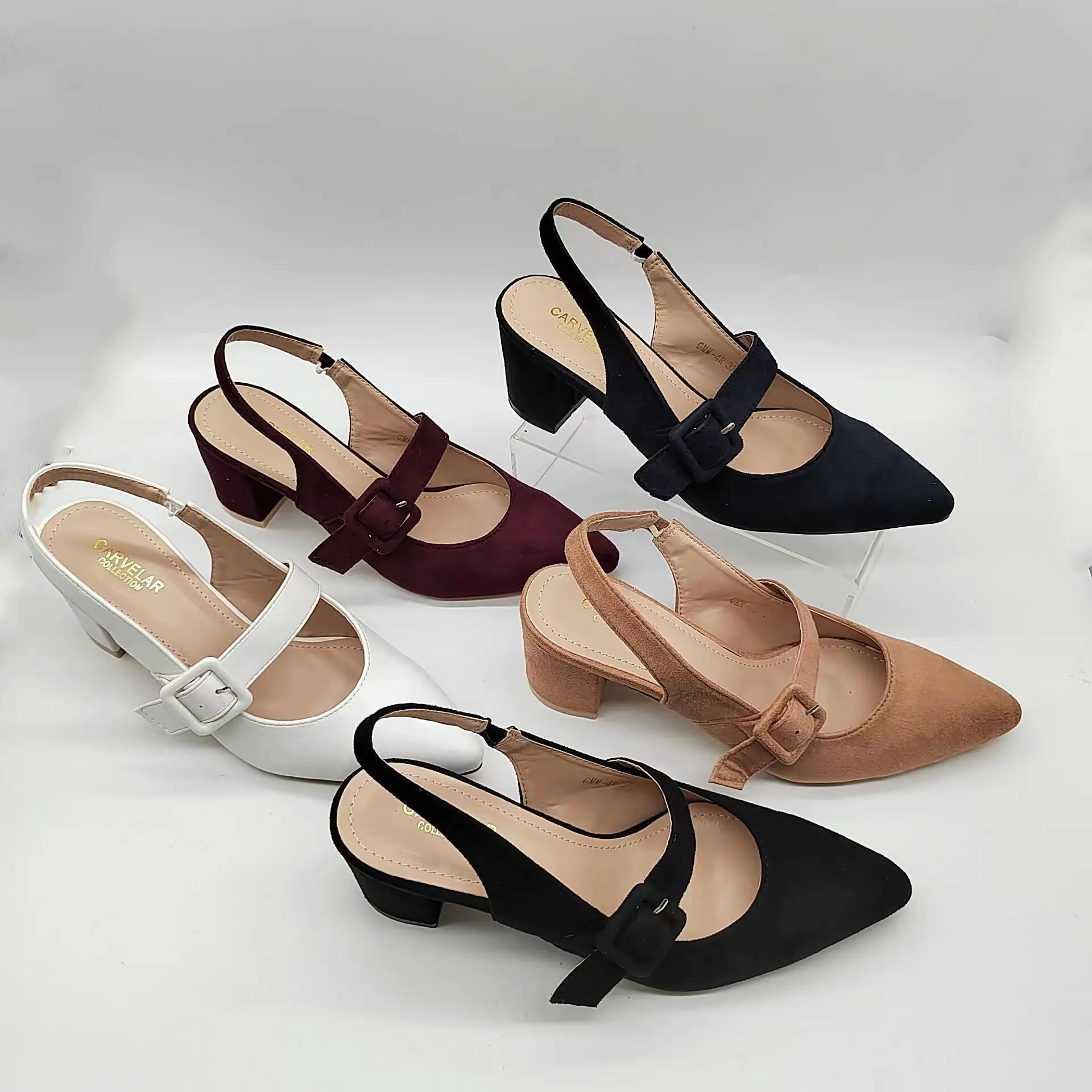 SenChen Hot Sales Ladies Spring and Autumn Leather Women Sandals Summer Block Heel Pointed Dress Pumps Shoes Mid