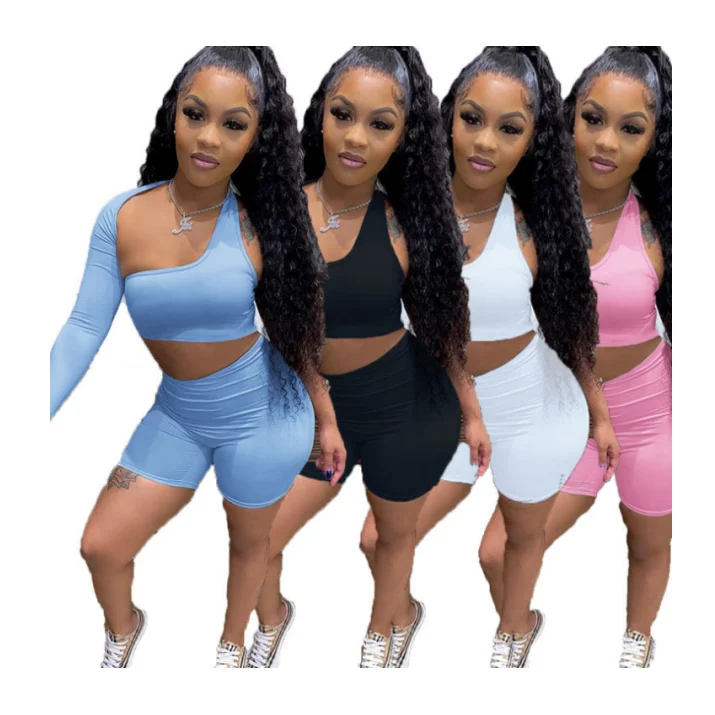 Женский комплект с коротким топом и шортами, летняя одежда больших размеров, привлекательный однотонный ажурный топ с открытой спиной и одним рукавом