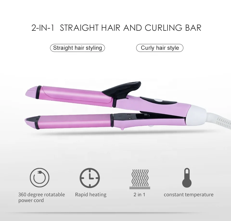 Factory 2 in 1 Mini Hair Straightener Hair Curler Electric Flat Iron Curling Iron Style Tool Wet And Dry Dual Use Portable Pink
