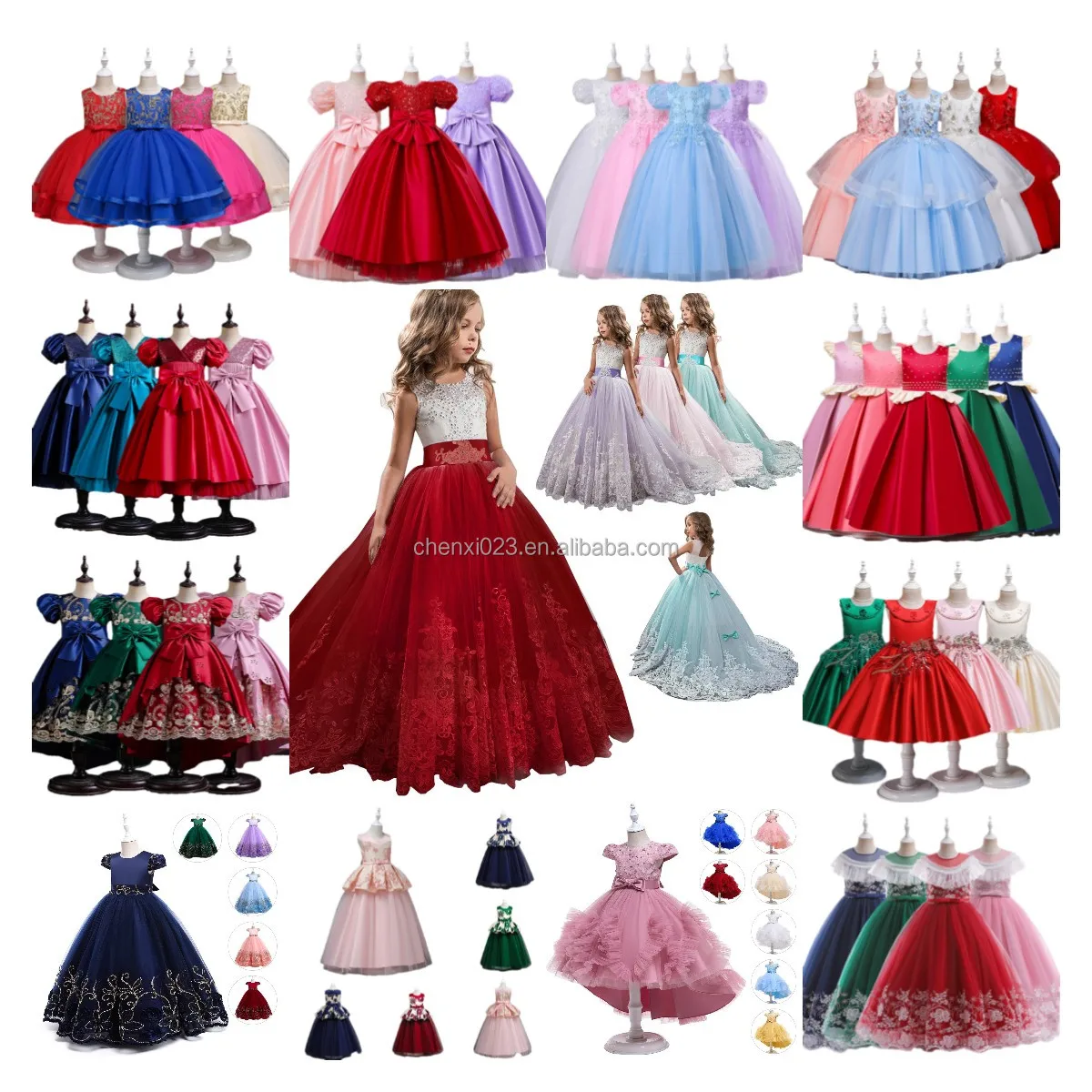 Party Dress Handmade Flower Princess Dress Girls Performance Clothes Dress Costumes Long Tail Birthday Summer Lace 2024 Children