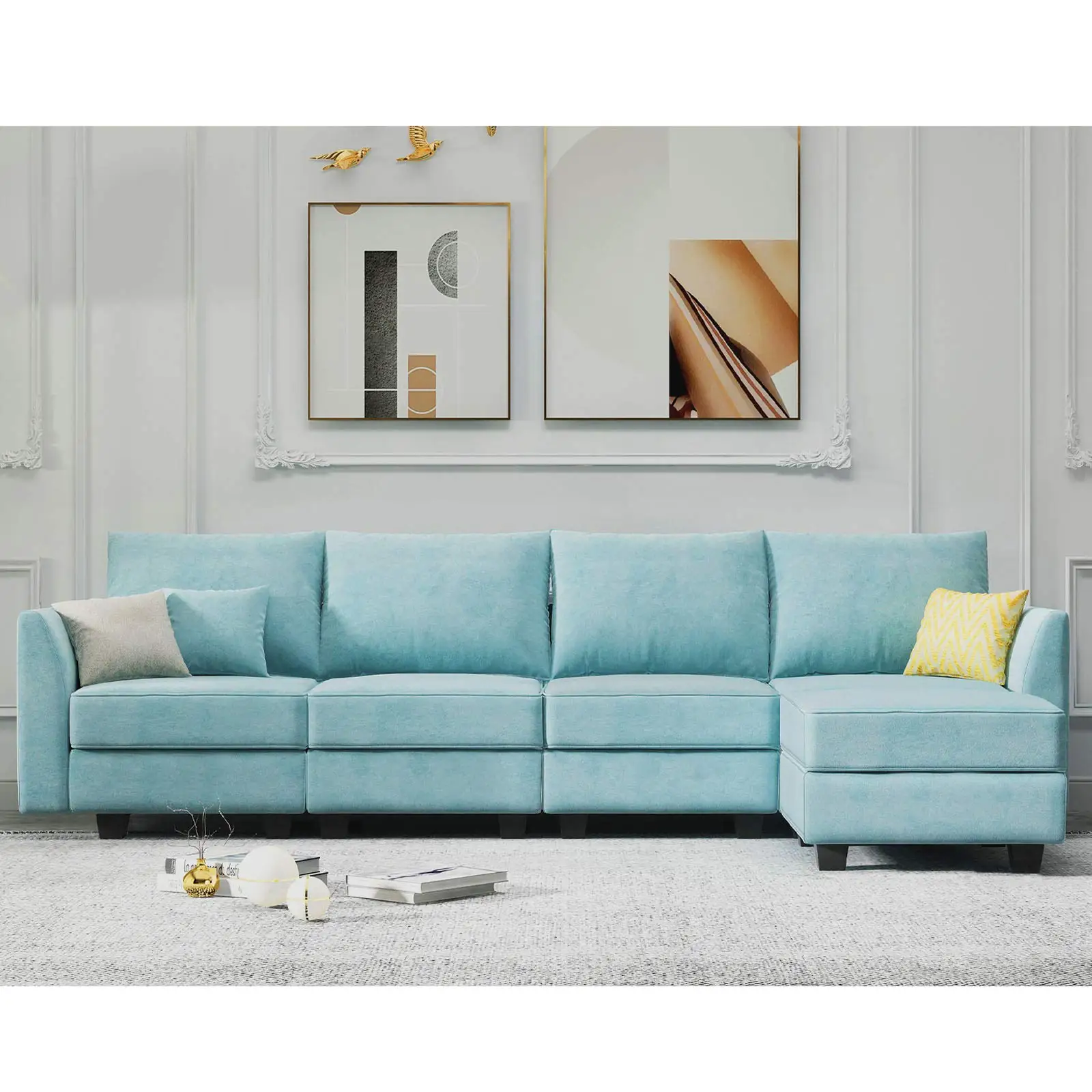 Storage Seat U Shaped Sectional Couch with Ottomans Reversible Modular Sofa 7 Seater Couch Modular Sectional Sofa