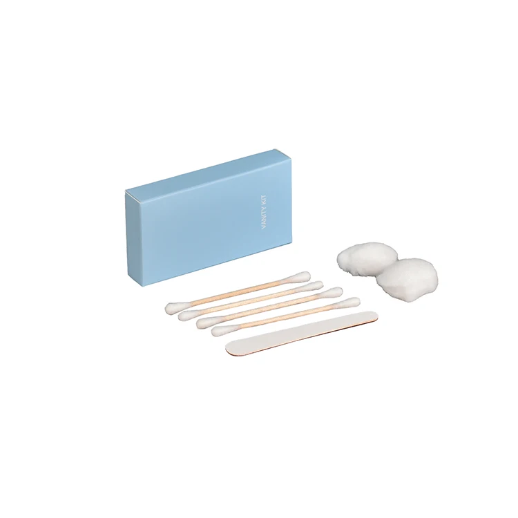 Wholesale Hotel Personalized Organic Vanity Kit 2pcs Round Cotton Ball 4pcs Cotton Swabs 1pcs Nail File