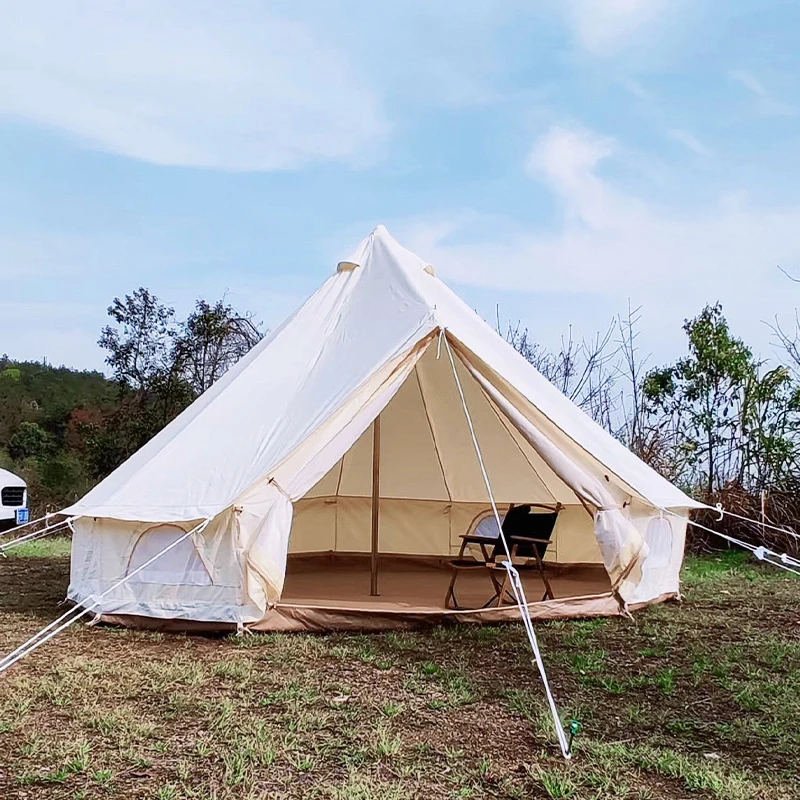 Outdoor 4 Season Waterproof Glamping Khaki Polyester 280G Cotton Fabric 3M 4M 5M 6M Light Luxury Mongolian Yurt Tent