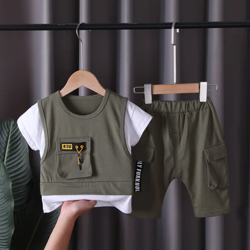 2024 Hot Selling Cotton Baby Boy Infant Short Sleeve & Pants Clothing Sets Sweat Suit Casual Kids Tracksuits Baby Summer Clothes