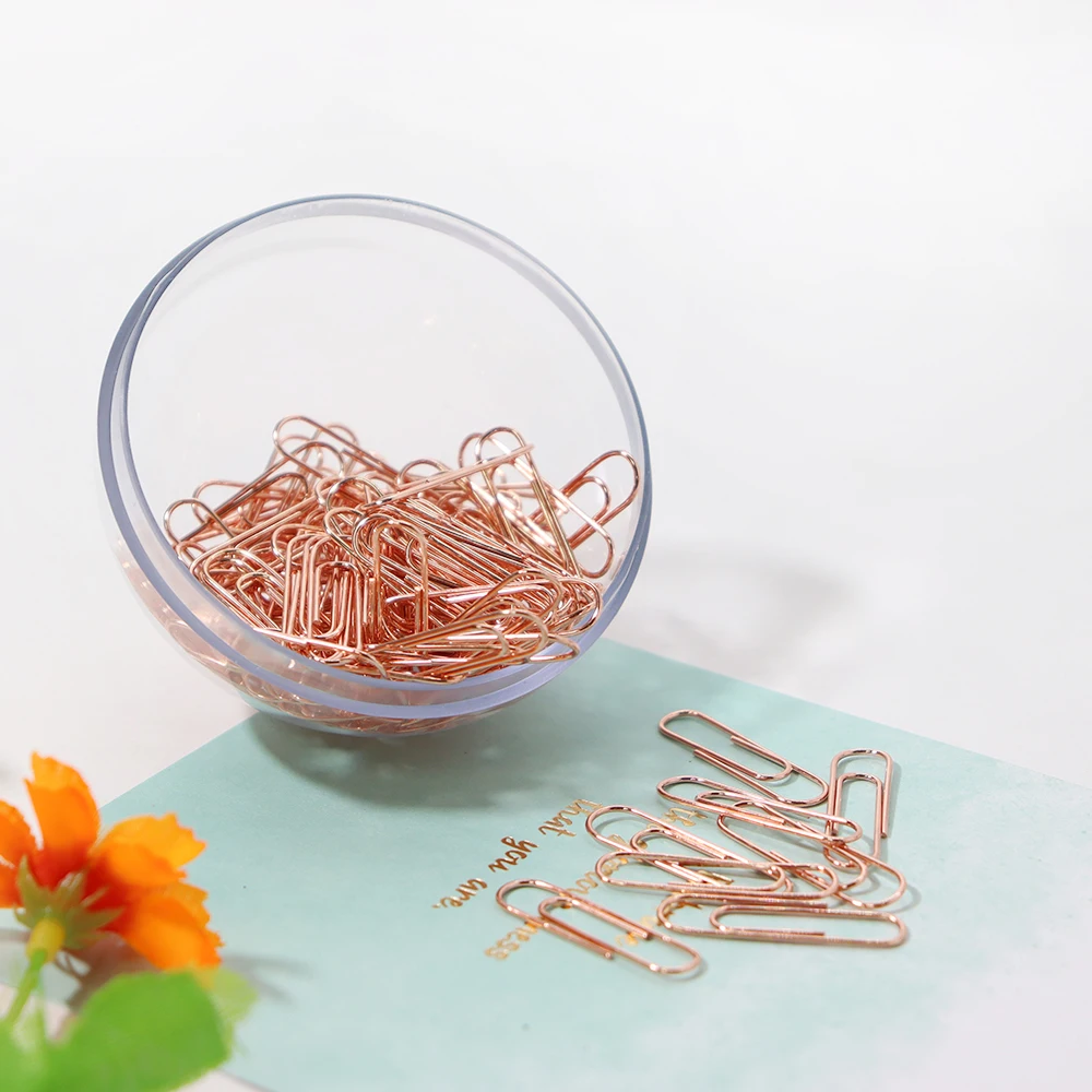 Light Luxury Fashion Paper Clips Rose Gold Edition In Round Paper Clip Holder With Magnetic Lid 28 mm 100 Piece Per Box