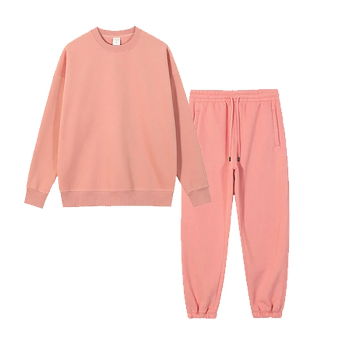 hot selling basic style plain blank tracksuit crewneck sweatshirt elastic waist sweatpants sets two piece unisex