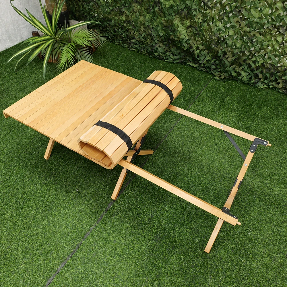 West Shore Manufactory Wholesale Portable Beech Wood Camping Picnic Table Outdoor Roll Up Camping Dining Tables