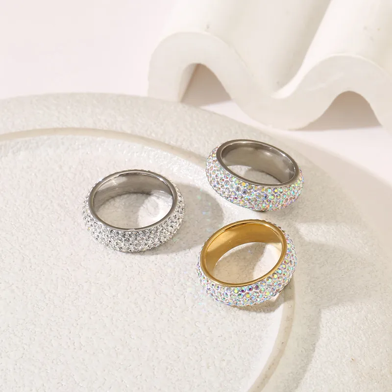 wholesale fashion Stainless Steel ring Gold Plated full diamond ring jewelry for women