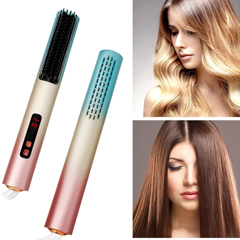 2 In 1 Anti-scald Led Indicator Quick And Professional Hair Salon At Home Ceramic Ionic Hair Straightener Brush