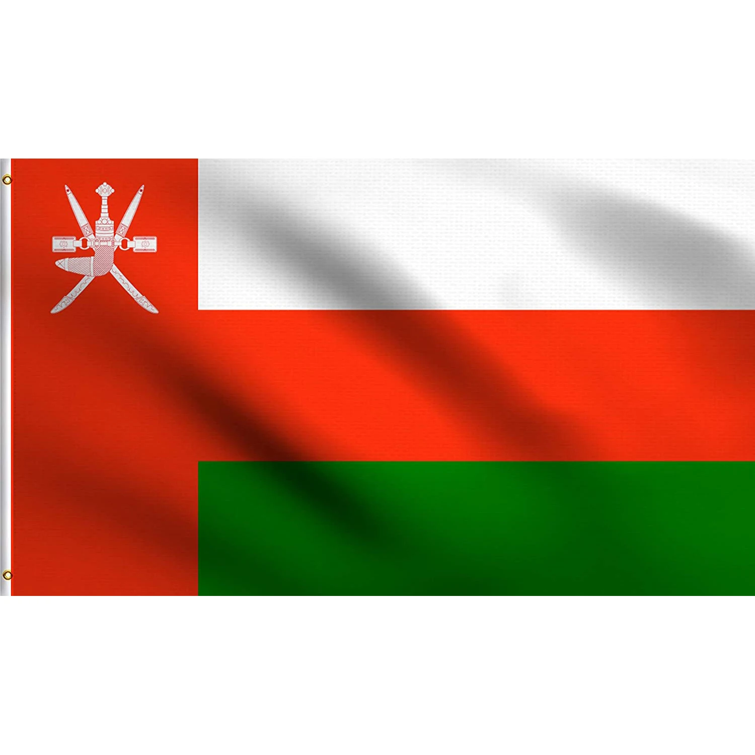 Wholesale 100% polyester material 90*150cm double stitching outdoor silk printing Oman national flag