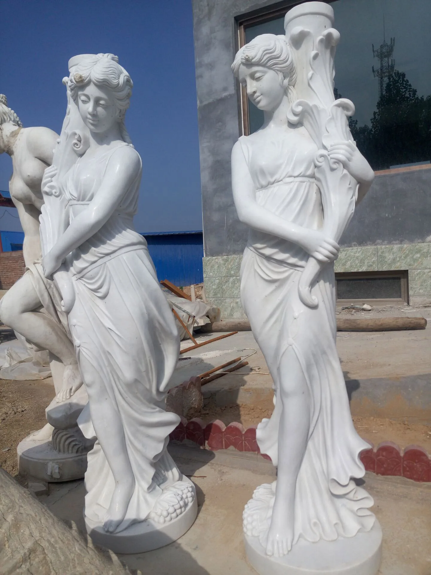 Garden Outdoor Decoration Life Size Natural Hand Carved Stone Marble Lady With Jar Statue