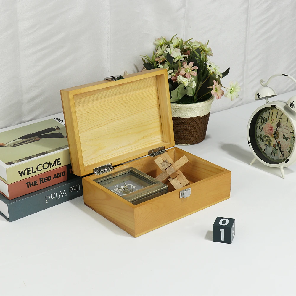 OEM wooden gift packing boxes with lid FSC dark brown wooden storage box wooden box