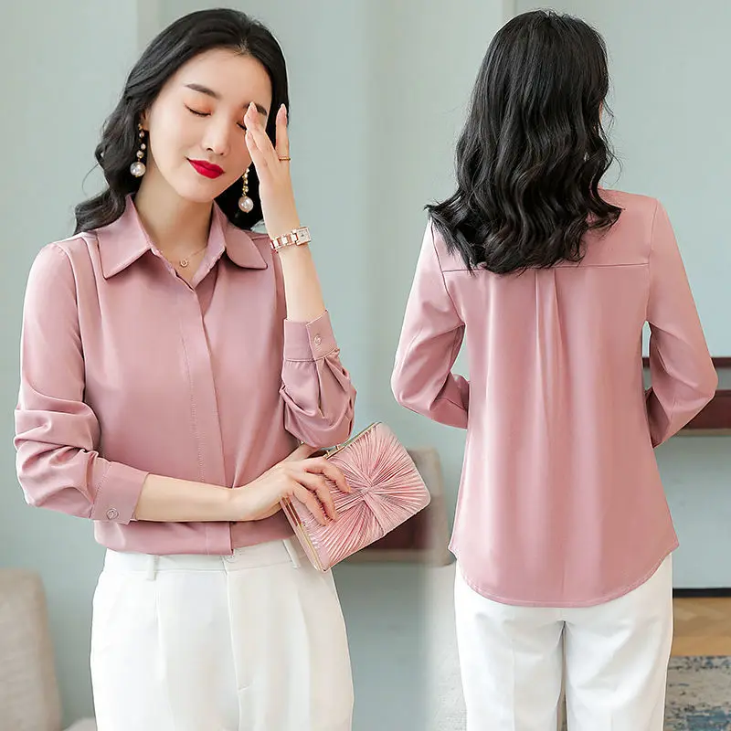 High-grade satin classic design shirt for women Spring and Autumn long sleeves fashion loose professional style shirt for women