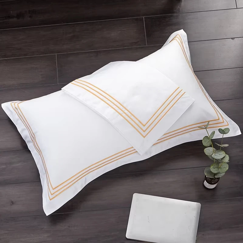 5 Stars Hotel Bedding Set Pure Cotton Satin Strip Bed Line Duvet Cover Sheet