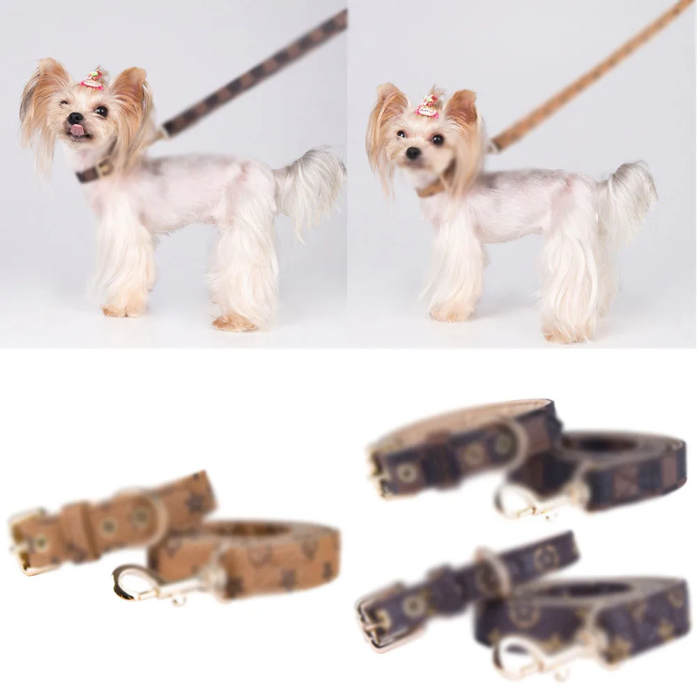 Customized new fashion pet PU collar leash set cats and dogs to prevent lost out leather collar