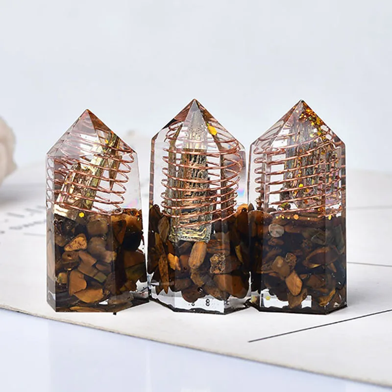 Natural Crystal Gravel Tiger Eye Stone Resin Crystal Point With Bismuth Ore Healing Stone Obelisk Crystal Pillars For Meditation