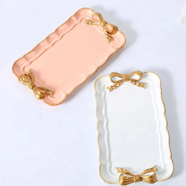 Macaron Color Bowknot Resin Dessert Dake Dish Jewelry Trays for Gift Craft