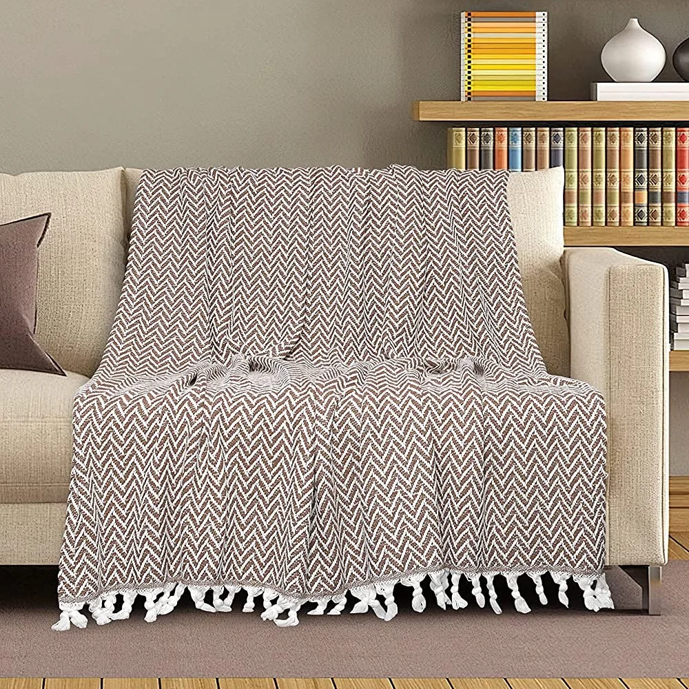 Brown Cotton Blanket Machine-Washed Comfy Bed Blanket Bed Throw Super Soft Blankets and Throws for Couch Sofa