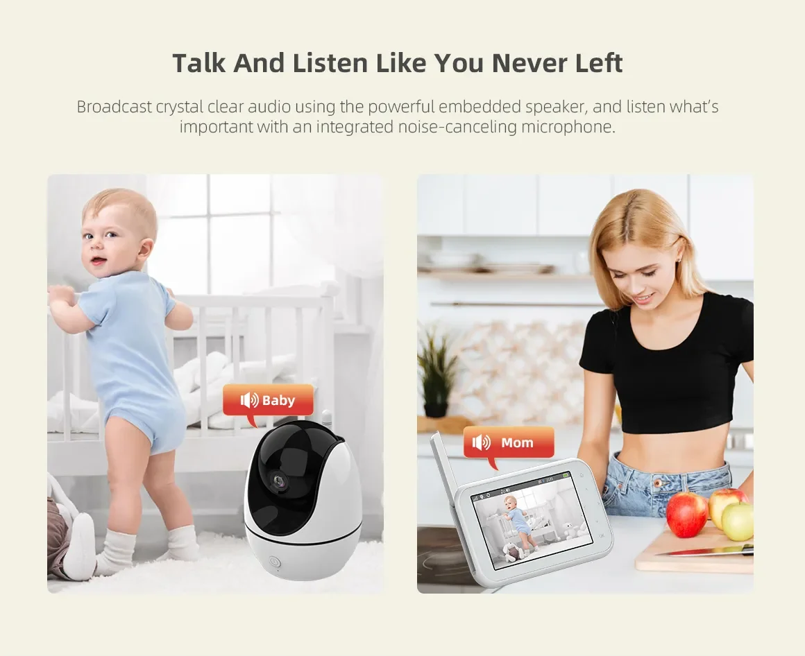 New Monitor Baby Camera 4.5-inch LCD PTZ Rotating IR Night Vision 2-way audio temperature sensor 8 Lullaby VOX Feeding ABM200